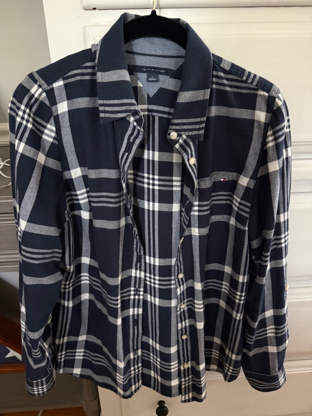 Tommy Hilfiger Navy and White Plaid Lightweight Shirt Jacket